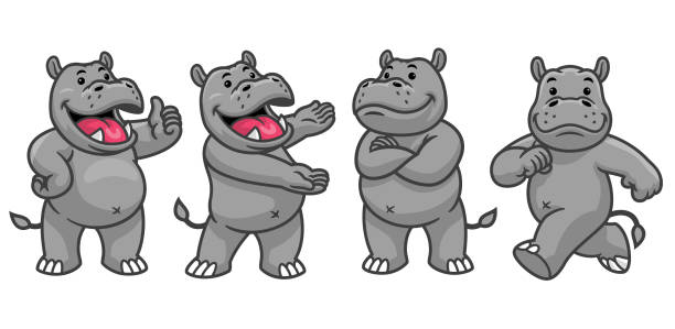 satz cartoon-charakter von lustigen nilpferd - elephant water vector animals in the wild stock-grafiken, -clipart, -cartoons und -symbole