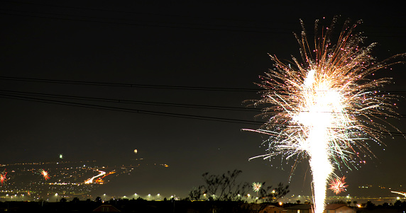 Fireworks explode in every direction on the 4th of July as seen from North Las Vegas looking South and West.