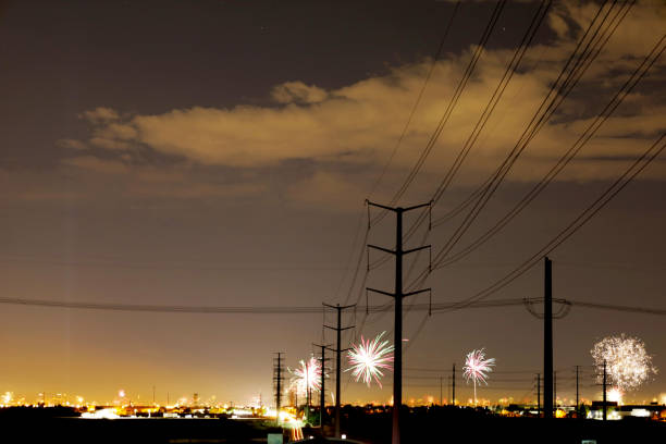 Fireworks explode in every direction on the 4th of July as seen from North Las Vegas looking South and West.