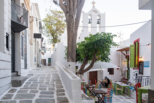 Cafe tavern restaurant at Ios, Nios island, Cyclades, Greece.