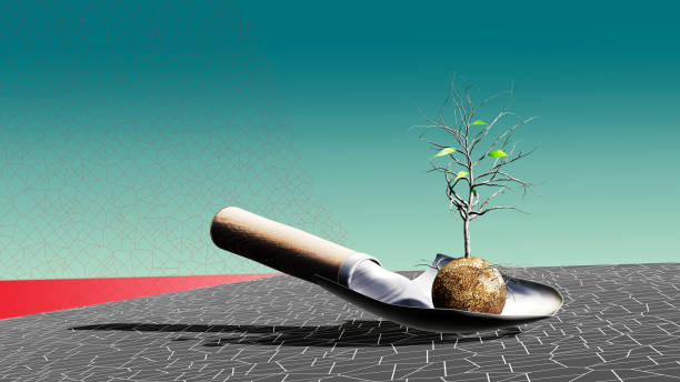 istock Sapling with a clay ball on the shovel 1327198393