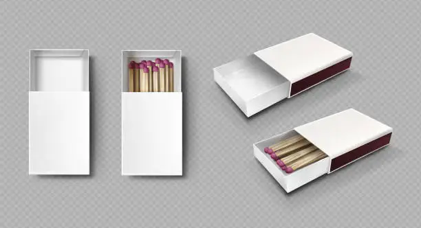 Vector illustration of Matches in box, matchsticks with pink sulphur