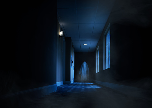 Ghost lurking in hotel corridor