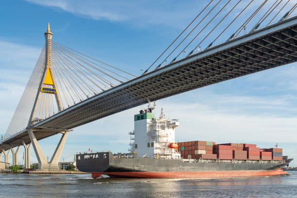 istock Side view container cargo ship, import export commerce business trade logistic and transportation of International by container cargo ship boat in the open sea, Freight shipping maritime. 1327202330
