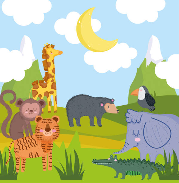 Cute Animals Drawing Stock Illustration - Download Image Now - Alligator,  Animal, Animal Wildlife - iStock