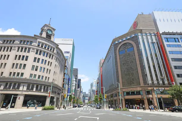 Ginza is a district of Chūō, Tokyo. It is a popular upscale shopping area of Tokyo, with numerous internationally renowned department stores, boutiques, restaurants and coffeehouses located in its vicinity.