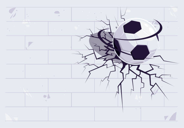 illustrations, cliparts, dessins animés et icônes de illustration vectorielle d’un mur blanc brisé par l’impact d’un ballon de football, une fissure dans le mur - white meat