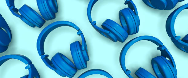 istock Blue headphones collection on a pale background 3d render 1327212238