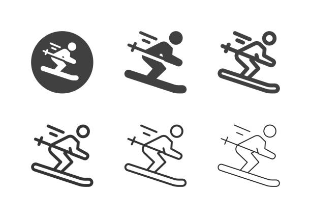 illustrazioni stock, clip art, cartoni animati e icone di tendenza di icone dello sci - serie multi - sciatore velocità