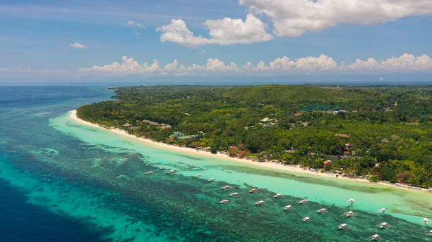 Sandy beach and tropical sea. Panglao island, Philippines stock photo
