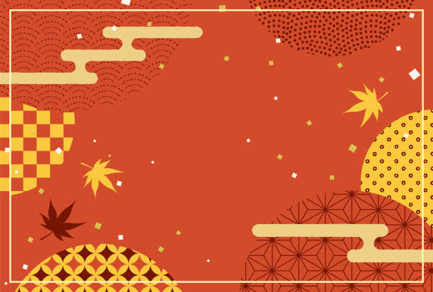 autumn vector background with Japanese traditional patterns for banners, cards, flyers, social media wallpapers, etc. autumn vector background with Japanese traditional patterns for banners, cards, flyers, social media wallpapers, etc. wallpaper pattern retro revival autumn leaf stock illustrations