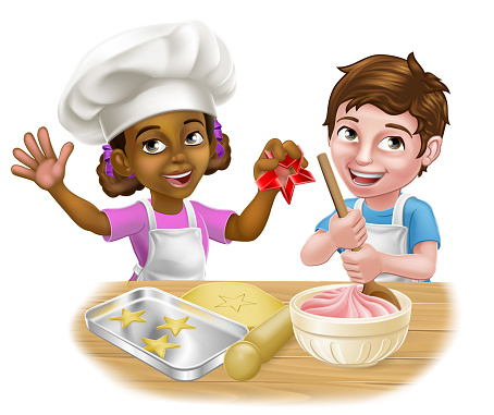 Girl and Boy Cartoon Child Chef Cook Kids