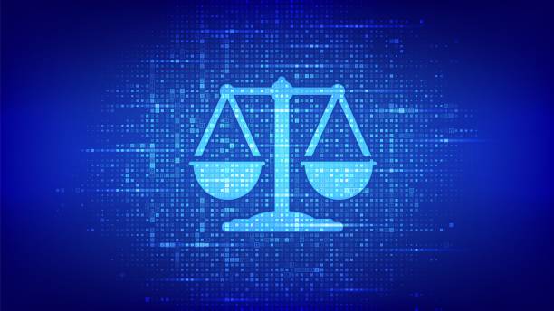 istock Internet law icon made with binary code. Cyberlaw as digital legal services or online lawyer advice concept. Labor law, Lawyer, Attorney at law. Digital binary data and streaming digital code. Vector. 1327227380