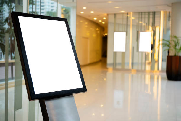 istock Billboard mock up inside the hotel building near reception area. 1327227636