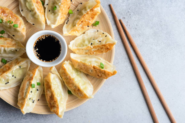 餃子またはジャオジ、中国の揚げ餃子 - chicken and dumplings ストックフォトと画像