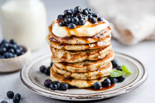 istock Poppy seed pancakes with maple syrup 1327229355