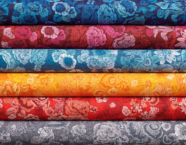 stack of colorful cotton quilting fabrics as a background image - patch textile stack heap imagens e fotografias de stock
