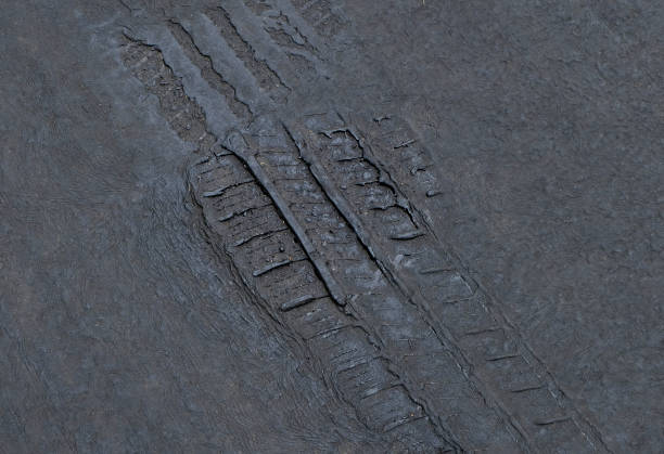 istock Tyre tracks in the asphalt. 1327230327