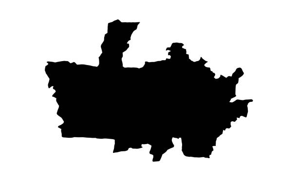 черная силуэтная карта города депок в индонезии - topography map contour drawing outline stock illustrations