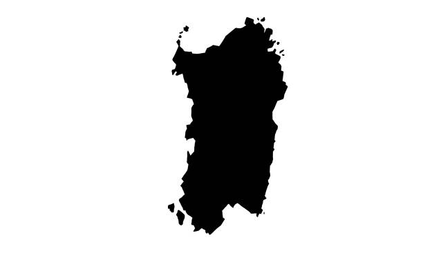illustrazioni stock, clip art, cartoni animati e icone di tendenza di mappa della silhouette nera dell'isola di sardegna in italia - sardegna