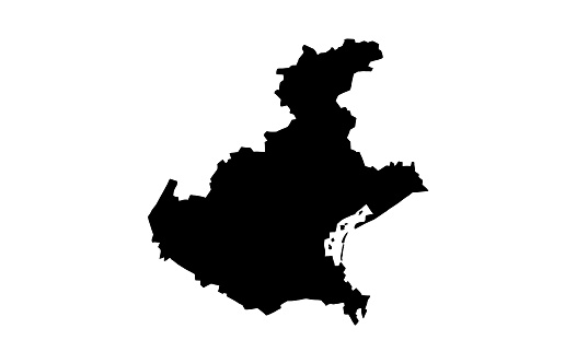 Black silhouette map of the Veneto region in Italy on white background