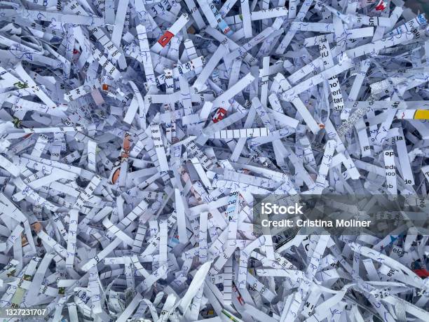 Heap Of Shredded Papers To Recycle In An Office Stock Photo - Download Image Now - Shredded, Paper, Paper Shredder