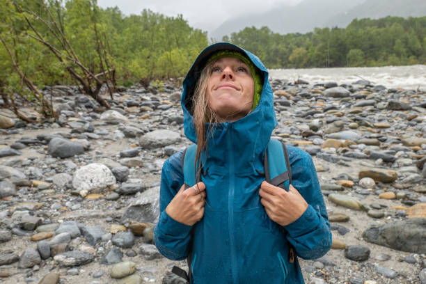 istock Hiker female under torrential rain 1327231880