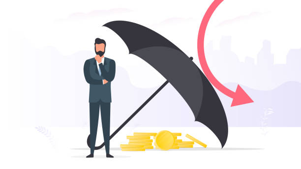 istock Businessman under an umbrella. Business conservation concept. Business is safe from risks. Vector. 1327232298