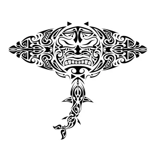 Vector illustration of Stingray Polynesian style. Stingray tattoo in polynesia style. Good for tattoos, prints and t-shirts. Isolated. Vector.