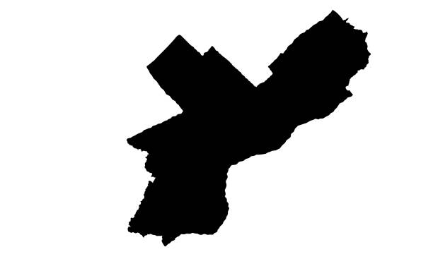 ilustrações de stock, clip art, desenhos animados e ícones de black silhouette map of philadelphia city in pennsylvania - topography map contour drawing outline