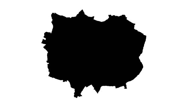 black silhouette map of the city of Coventry in England silhouette map of the city of Coventry in England on white background modern map north east england uk stock illustrations