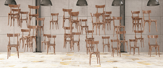 Chairs in the Air. 3d Render