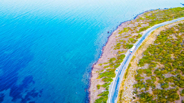 istock Aerial view of blank beach road 1327236766