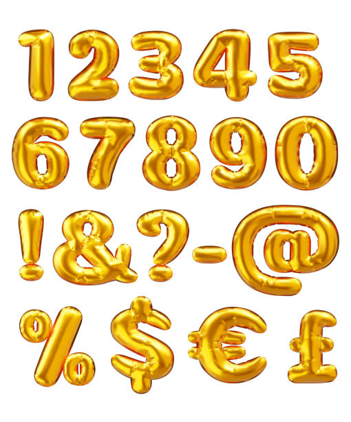 numery alfabetu złotego balonu - question mark number exclamation point ampersand stock illustrations