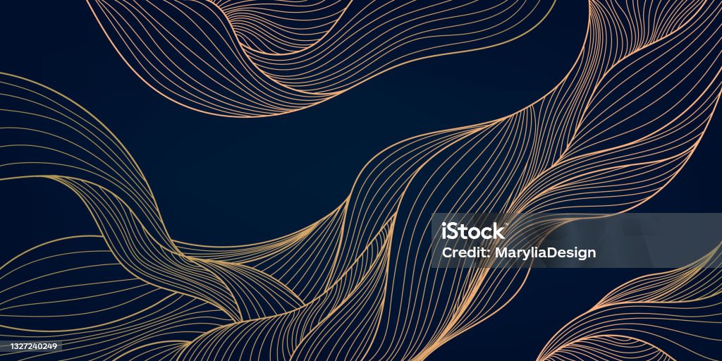 Vector abstract luxury golden wallpaper, wavy line art background. Art Deco Pattern, texture for print, fabric, packaging design. Vintage - Royalty-free Padrão arte vetorial