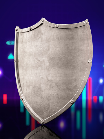 Silver Shield with Financial Graph. 3d Render