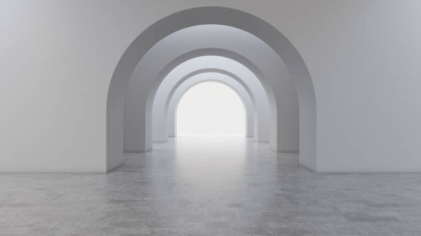 corridoio astratto ad arco bianco - window arch white indoors foto e immagini stock