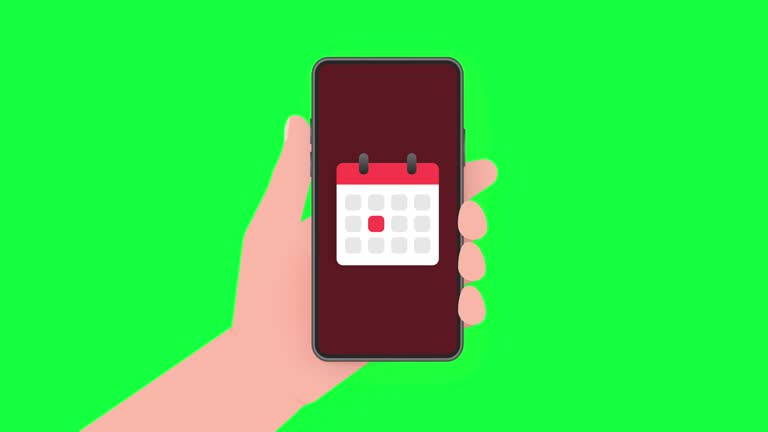 Ui ux design element. Mobile internet, social media. Flat phone with calendar for mobile app design. Smartphone mockup. Motion graphics.