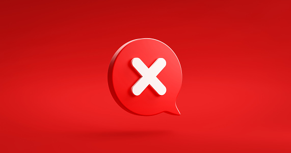 Botón de icono de marca de verificación de cruz blanca y no o símbolo incorrecto en el botón de rechazo cancelar signo fondo de lista de comprobación negativa con cuadro de opción de rechazo. Renderizado 3D. photo