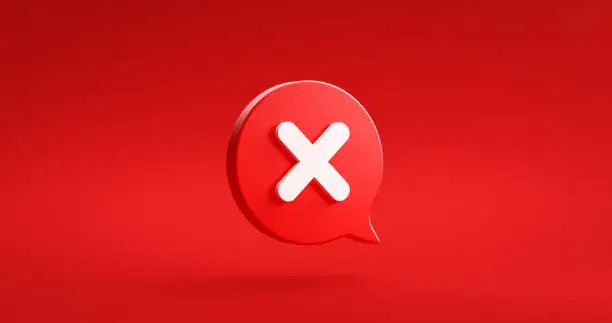 Photo of White cross check mark icon button and no or wrong symbol on reject cancel sign button negative checklist background with decline option box. 3D rendering.
