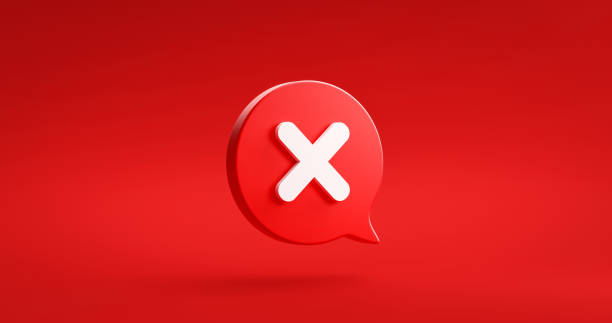 white cross check mark icon button and no or wrong symbol on reject cancel sign button negative checklist background with decline option box. 3d rendering. - censura imagens e fotografias de stock