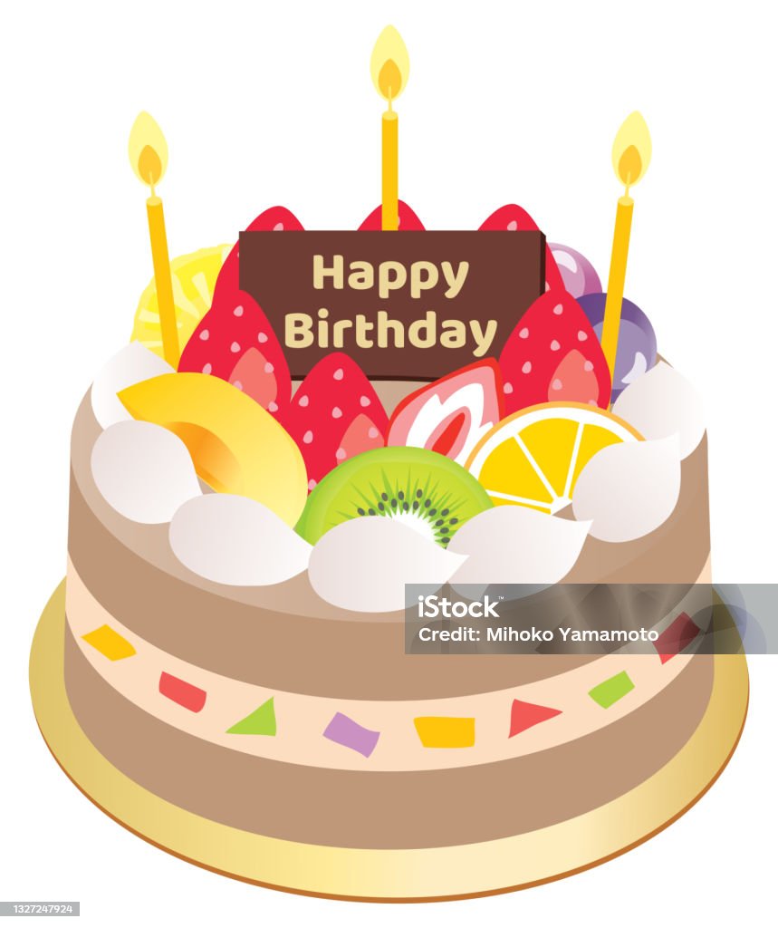 Birthday Cake With Fruits And Ganache Stock Illustration - Download Image  Now - Art, Baked, Bakery - iStock