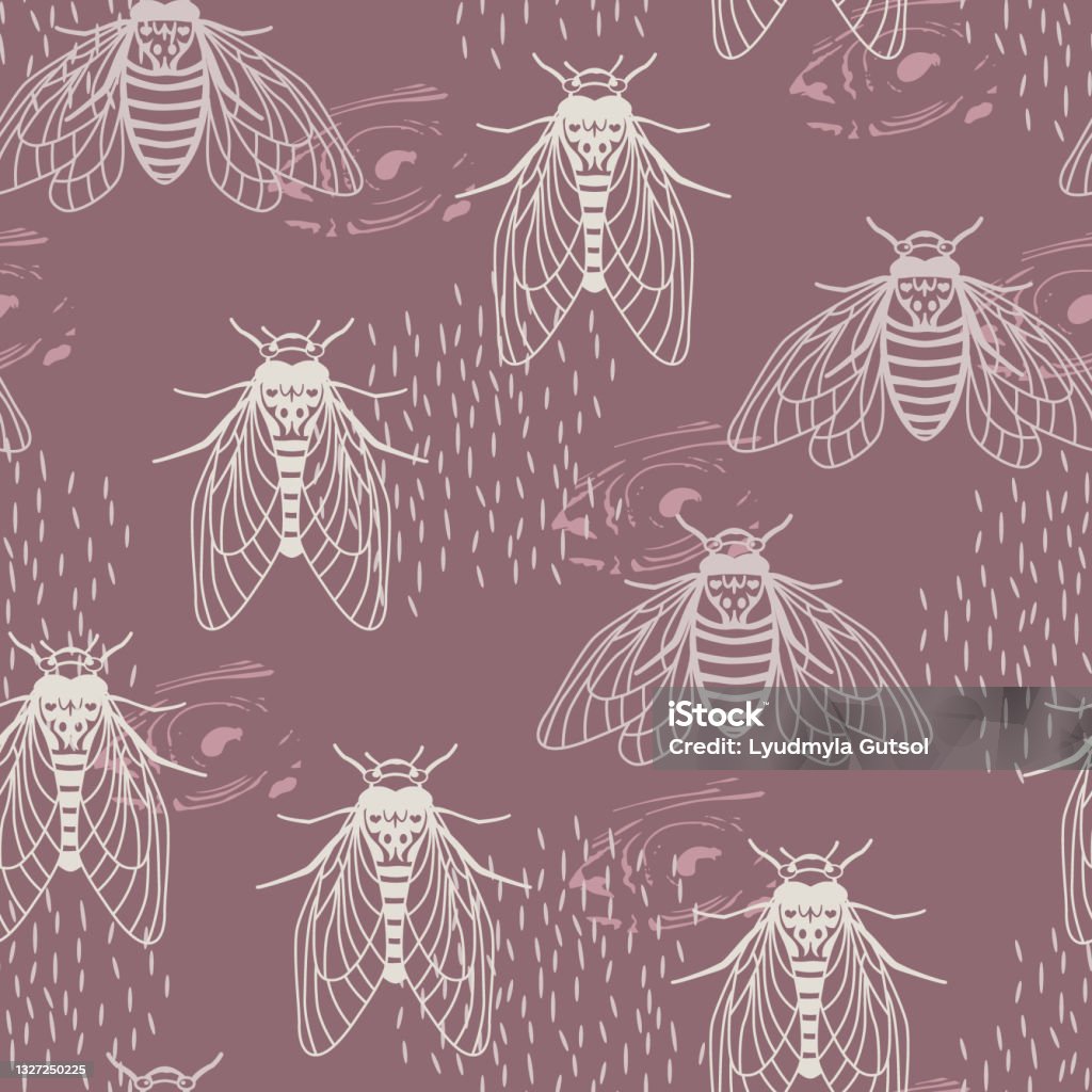 Cicada Design Pattern Seamless Pattern With Flying Cicadas And Abstract Elements Trending ...