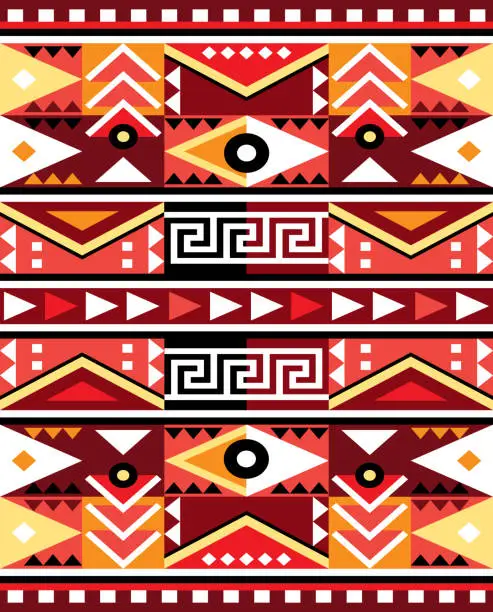 Vector illustration of Geometric tribal seamless vector pattern - Peruvian carpet style, Aztec textile or fabric print 2x3 format