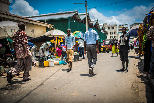 Mombasa, Kenya - September 27, 2016: African market in the center of Mombasa