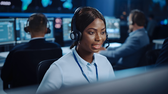 Someone Call Tech Support Joyful Beautiful Technical Customer Support Specialist Is Talking On A ...