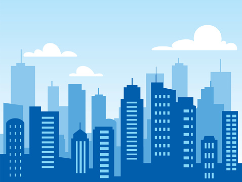 Vector City landscape with skyscrapers in the daytime
