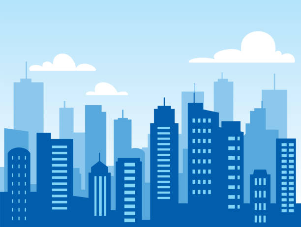 City landscape with skyscrapers in the daytime Vector City landscape with skyscrapers in the daytime urban sprawl stock illustrations