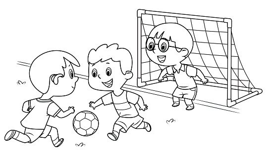 Vector Black And White, kids playing football