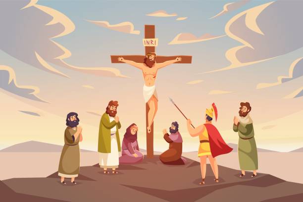 Christ Crucifixion Dying Jesus On Cross Dramatic Bible Scene Sunset  Backdrop In Golgotha Mount Calvary Sacred Sacrifice Virgin Mary And  Apostles Christian And Catholic Icon Vector Concept Stock Illustration -  Download Image